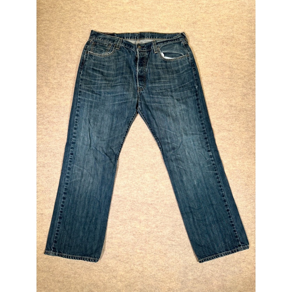 Levis 501 Straight Fit Jeans Mens 36x30 Blue‎ Whiskering Denim Cotton Button Fly